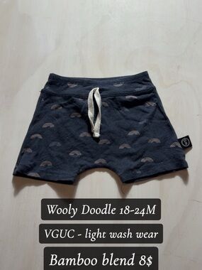 Toddler Navy Knit Shorts with Pale Pink Rainbow Motif
